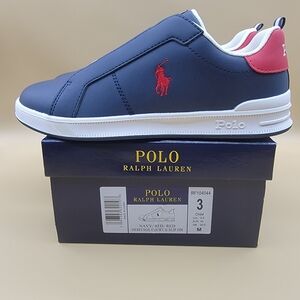 Polo Ralph Lauren Heritage Court II Slip On Youth Kids Shoes Size 3Y Navy Red